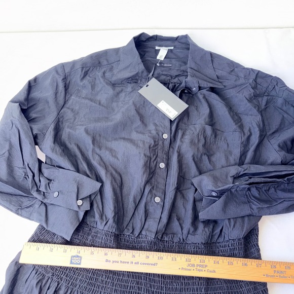 Future collective Black Shirtdress Smocked Waist Long Sleeve Midi Button Front - Picture 7 of 16